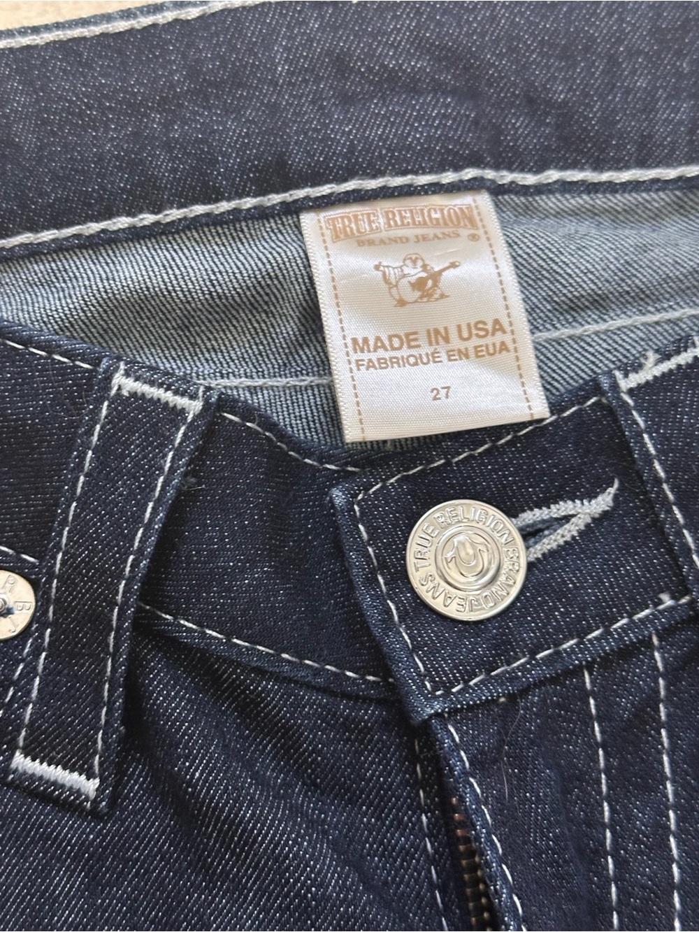 True Religion Womens Jeans Size 27 Dark Wash Rhinestone Flap Pocket USA - Picture 11 of 11